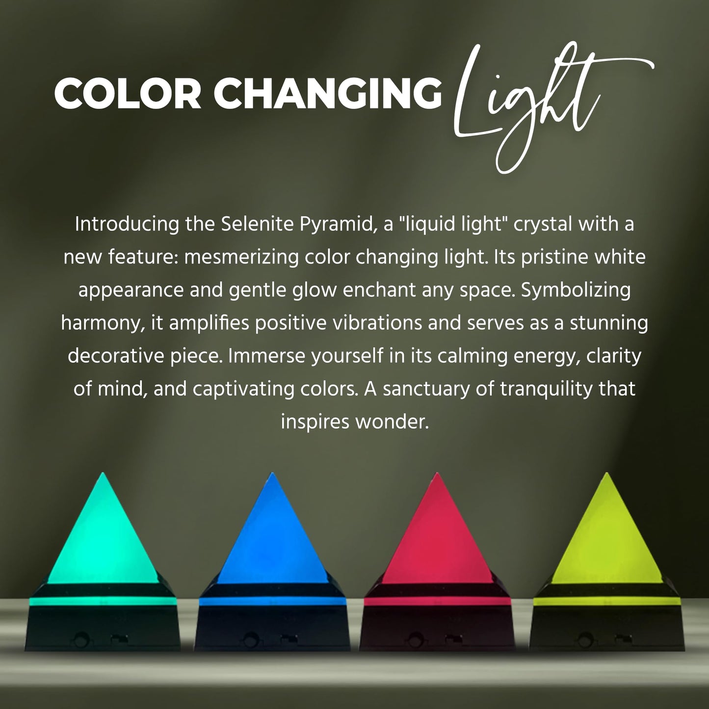 ASENTE 2-Inch Selenite Pyramid w/Mirror Top Lighted Base - Positive Energy Pyramid with LED Light Base - Healing Pyramid Crystal for Meditation and Reiki - Stone Pyramid w/Glass Lighted Platform