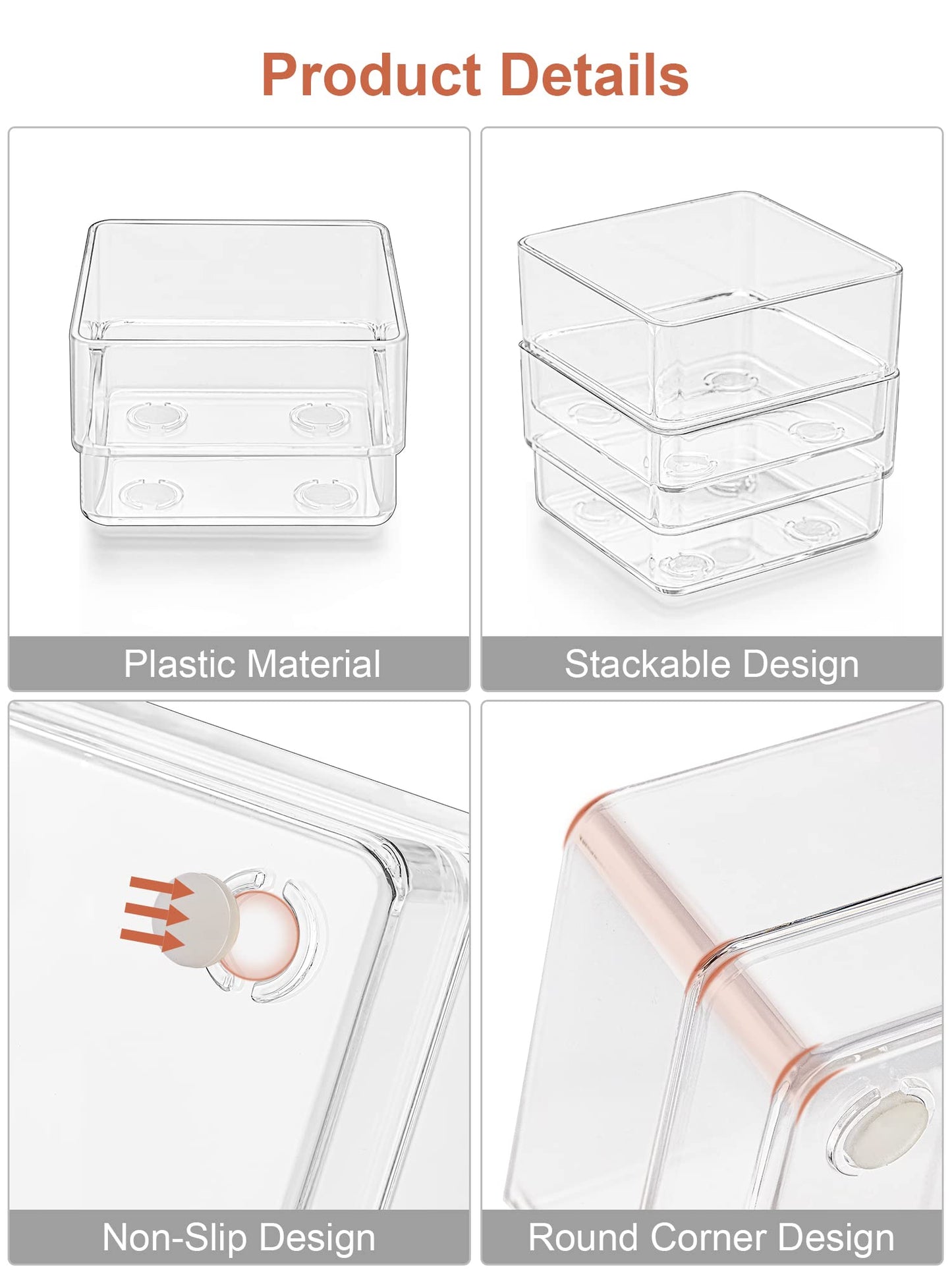 SMARTAKE 16-Piece Drawer Organizer with Non-Slip Silicone Pads, 5-Size Desk Storage Tray for Makeup, Jewelries, Utensils in Bedroom Dresser, Office and Kitchen, Clear