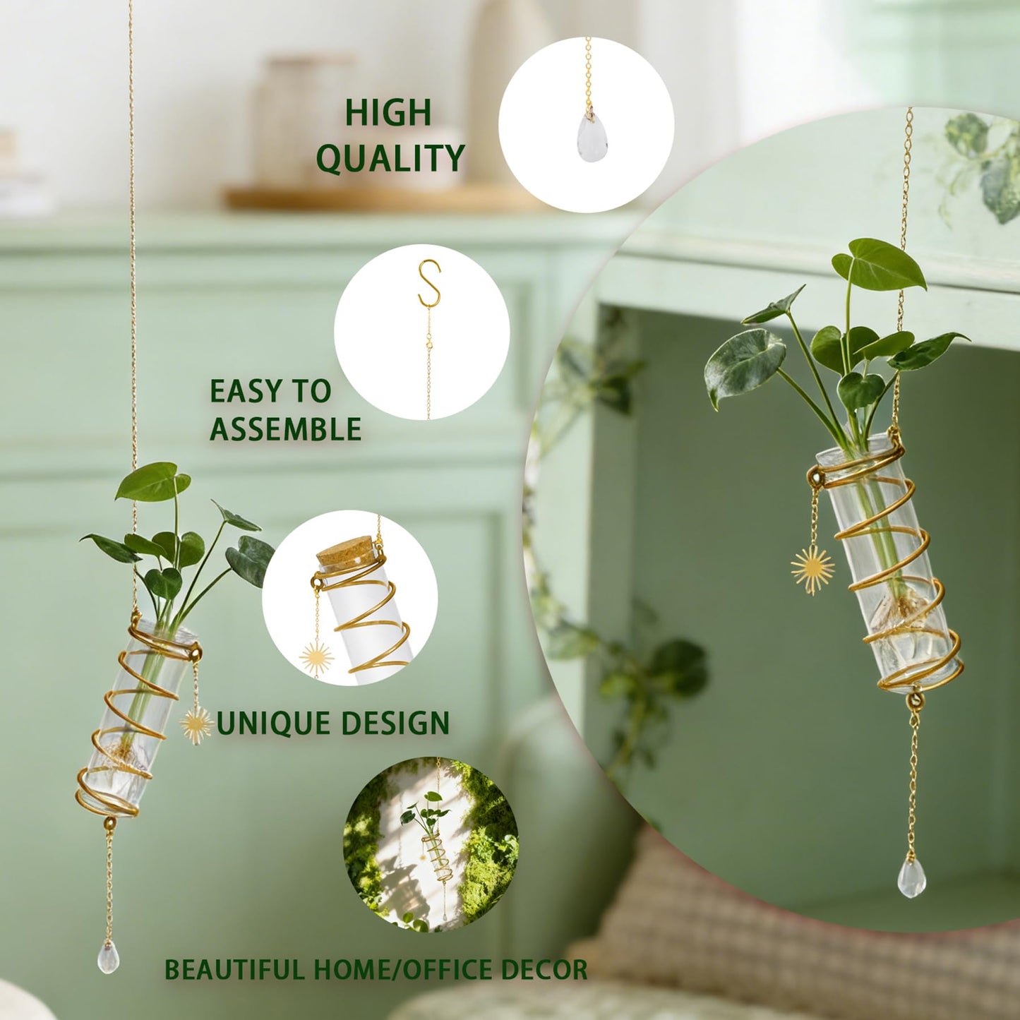 PERIZIA 3Pcs Hanging Plant Propagation Station, Glass Wall Planter Vases