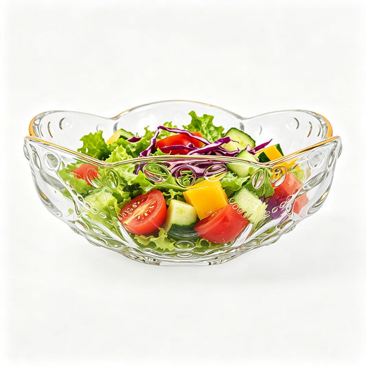 Toyvian Glass Salad Bowl with Gold Rim, 6inch Flower Shaped Decorative Serving Bowl for Dessert Fruit Popcorn and Snack Elegant Clear Glass Kitchen Tableware for Home Dining Parties
