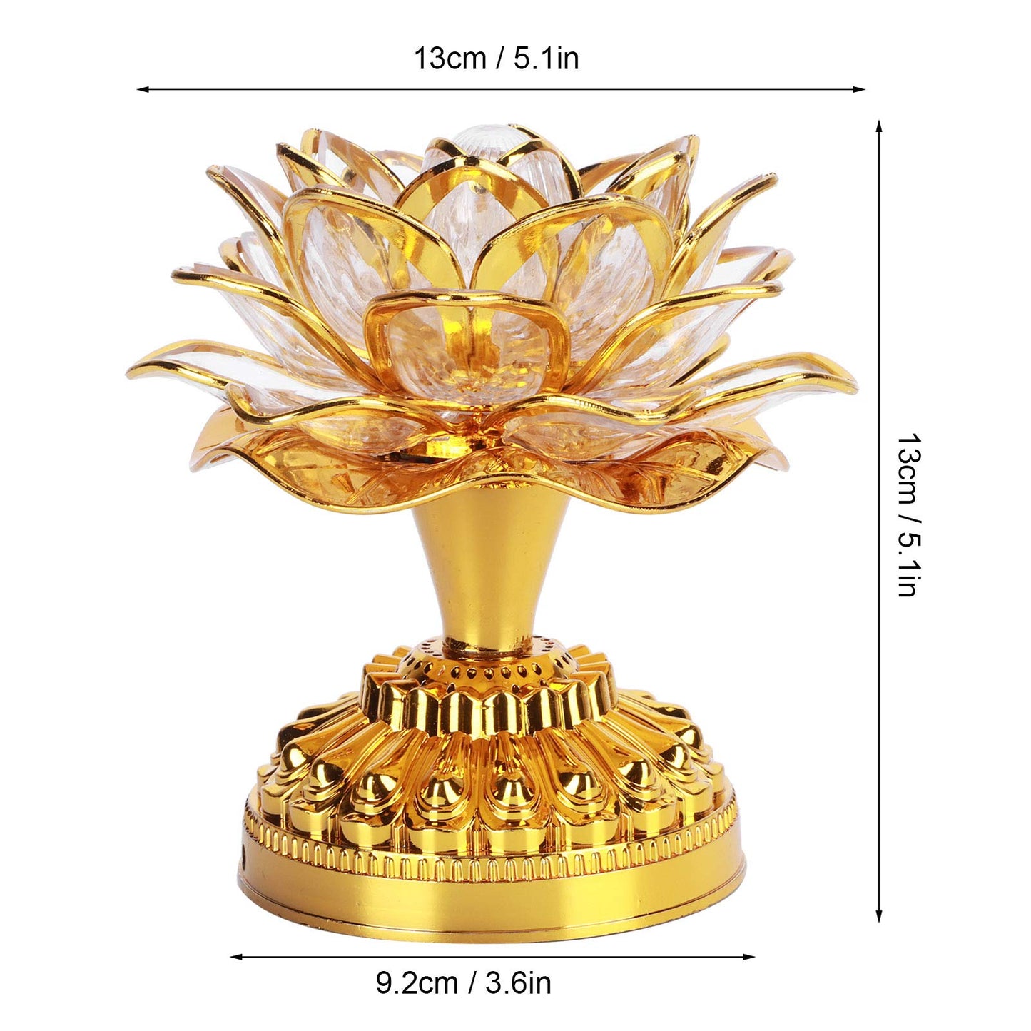 yaogohua 7 Colorful LED Lotus Lamp,5.1x5.1in Lotus Buddhist Lampfor Buddha Occasions, Buddhist Supplies (100-240V) - Golden
