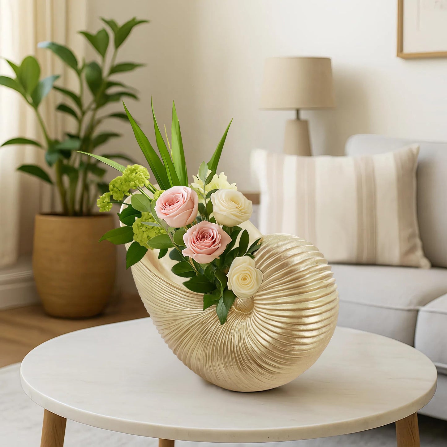 Dwelloria Gold Nautilus Shell Resin Sculpture – Coastal Sea Shell Statue for Home Décor, Modern Ocean Inspired Nautical Art Accent for Shelf, Mantel or Tabletop (Gold Nautilus)