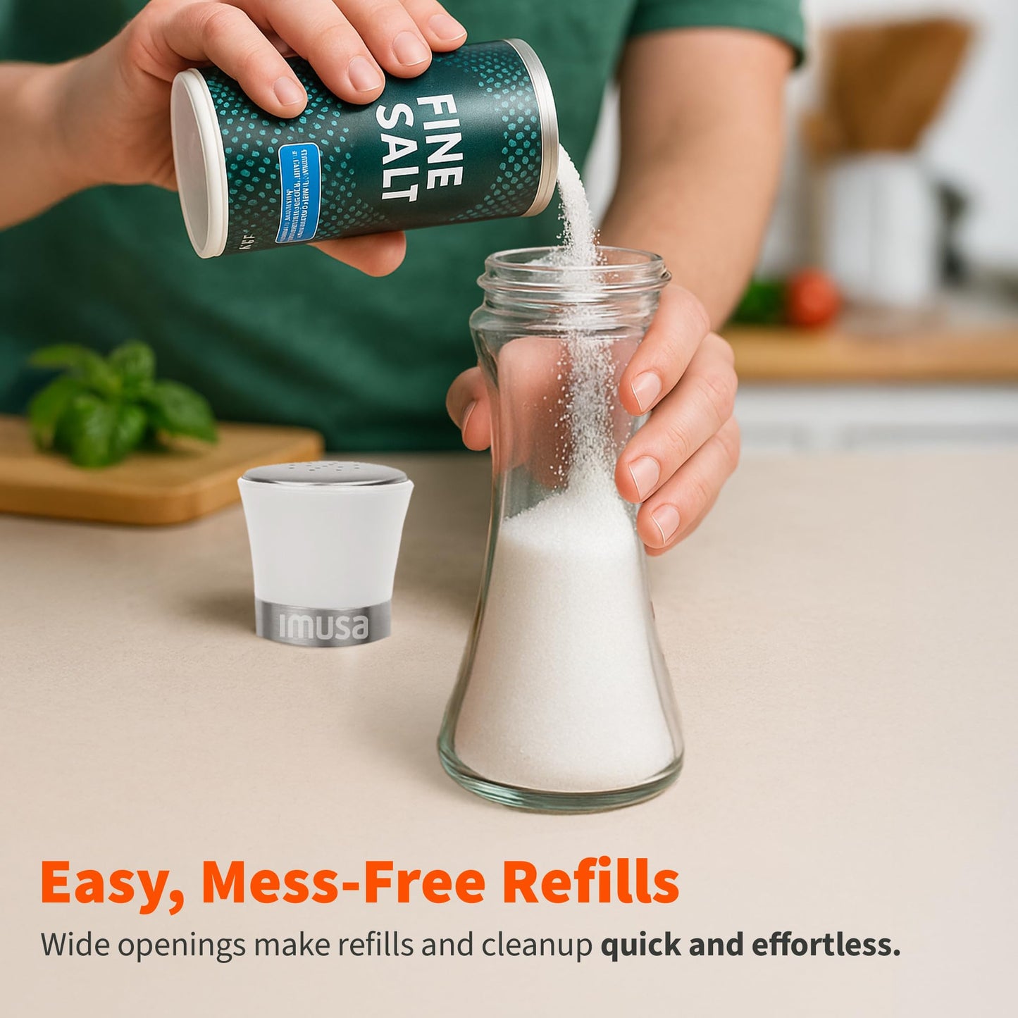IMUSA Salt Shaker and Pepper Grinder Set – 2 Pack Glass Salt Shaker and Pepper Mill Set, Manual Adjustable Ceramic Core Pepper Grinder, 6 oz Capacity, Refillable Salt and Pepper Set for Kitchen