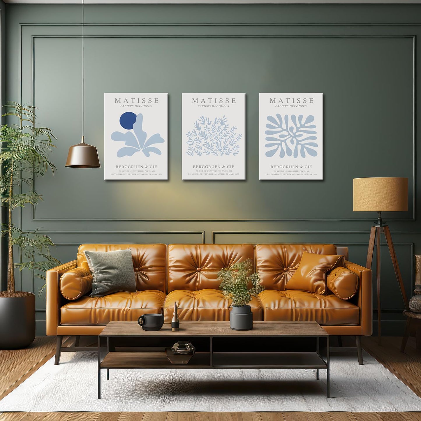 Framed Blue Posters Canvas Wall Art Set of 3 - Coastal Aesthetic Wall Decor Pictures Matisse Abstract Minimalist Prints for Bedroom Living Room Gallery Home Decoration 12×16 Inches