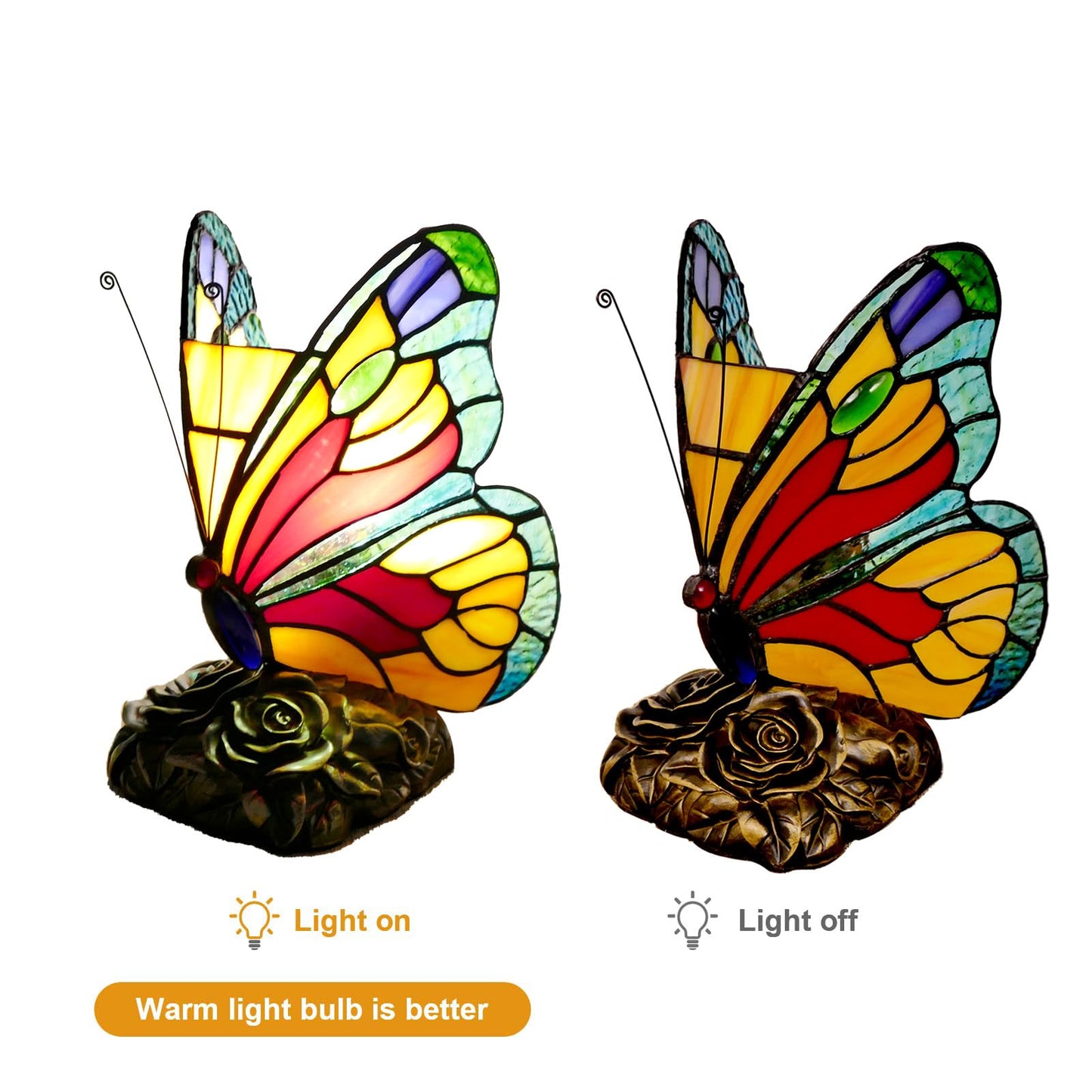 JGWSWQ Butterfly Tiffany Table Lamp, Stained Glass Vintage Night Light
