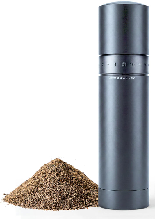Manual Pepper Grinder with External Adjustment — All-Metal Pepper Mill with 1-Second Precision Grind Control, Smooth Fast Grinding, No-Mess Magnetic Base, Stainless Steel Burr (Deep Gray)