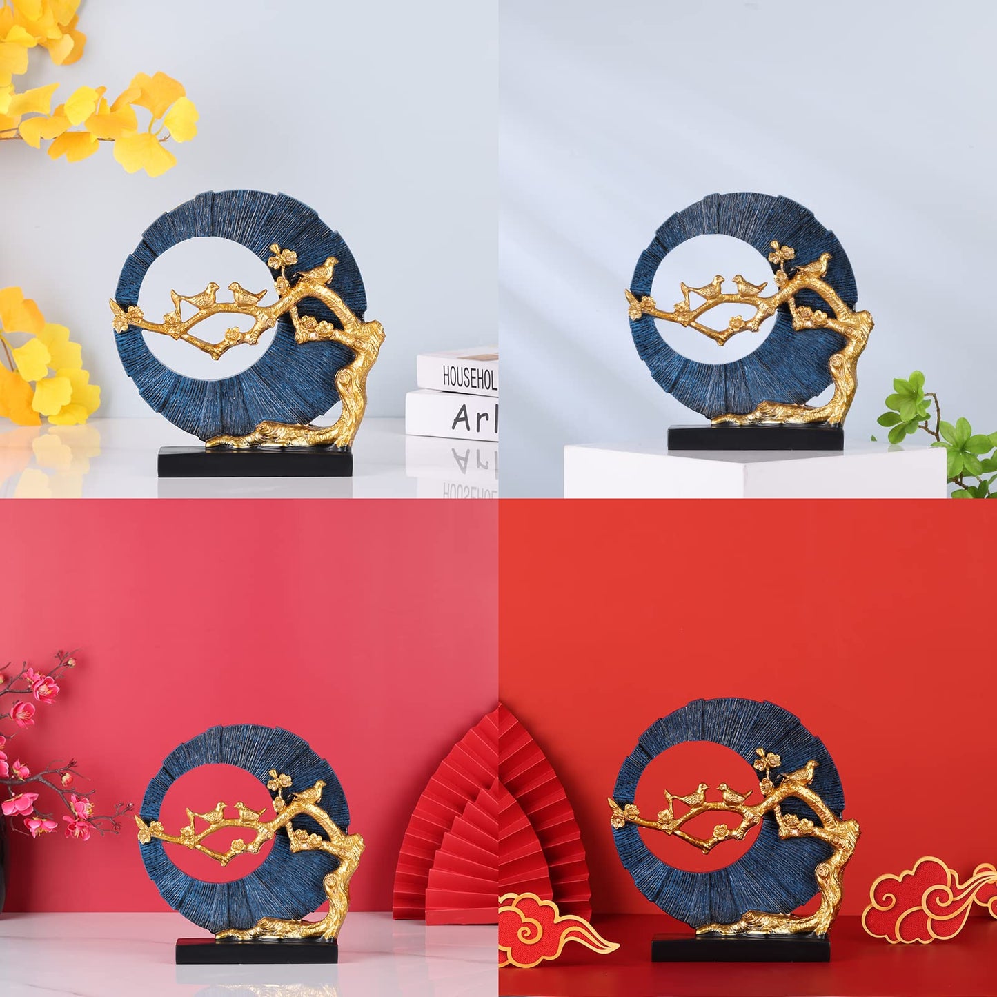 Gold Bird Statue Decor, Gold and Blue Home Decor, Bird Sculpture Home Decor for Bookshelf Office Shelf On Shelf Coffee Table TV Cabinet Entryway Entryway Decor.