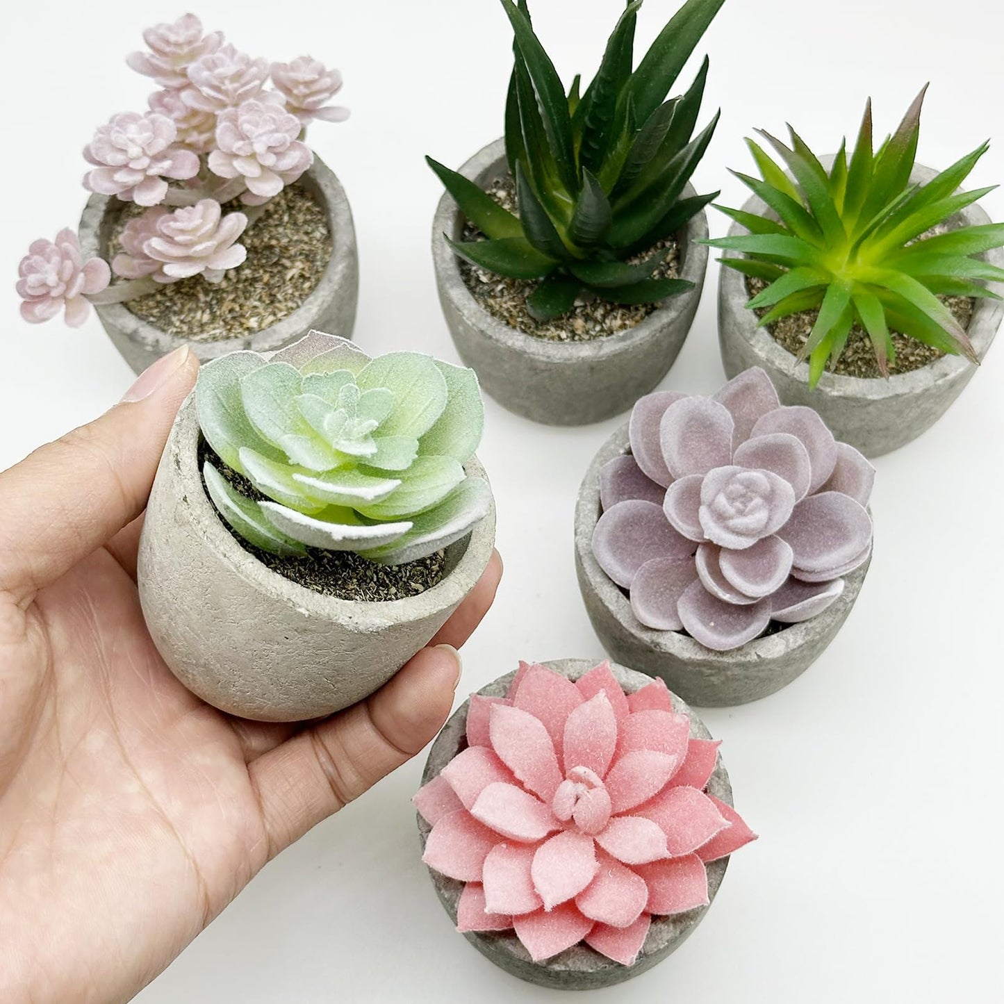 Cayway 6 PCS Artificial Succulents Plants, Mini Fake Plants in Pots, Small Succulents Plants Artificial for Office Desk Home Living Room Table Decor Indoor