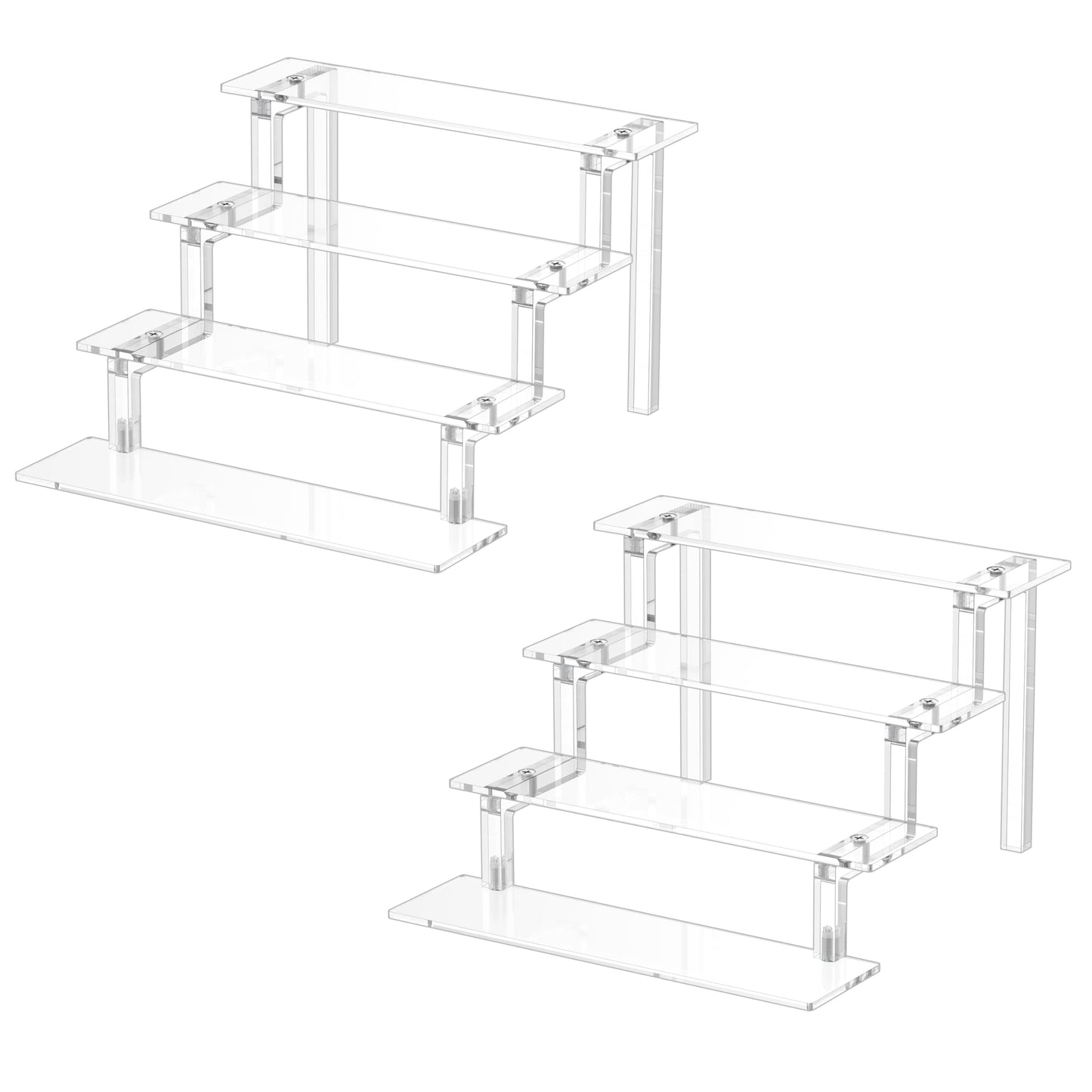 WINKINE Acrylic Display Shelves, Perfume Stand, 4 Tier Figurine Riser Shelf, Cupcake Stand Makeup Display Riser, Clear Cologne Organizer for Bedroom, Cabinet, Countertop, Desktop, 2 Pack