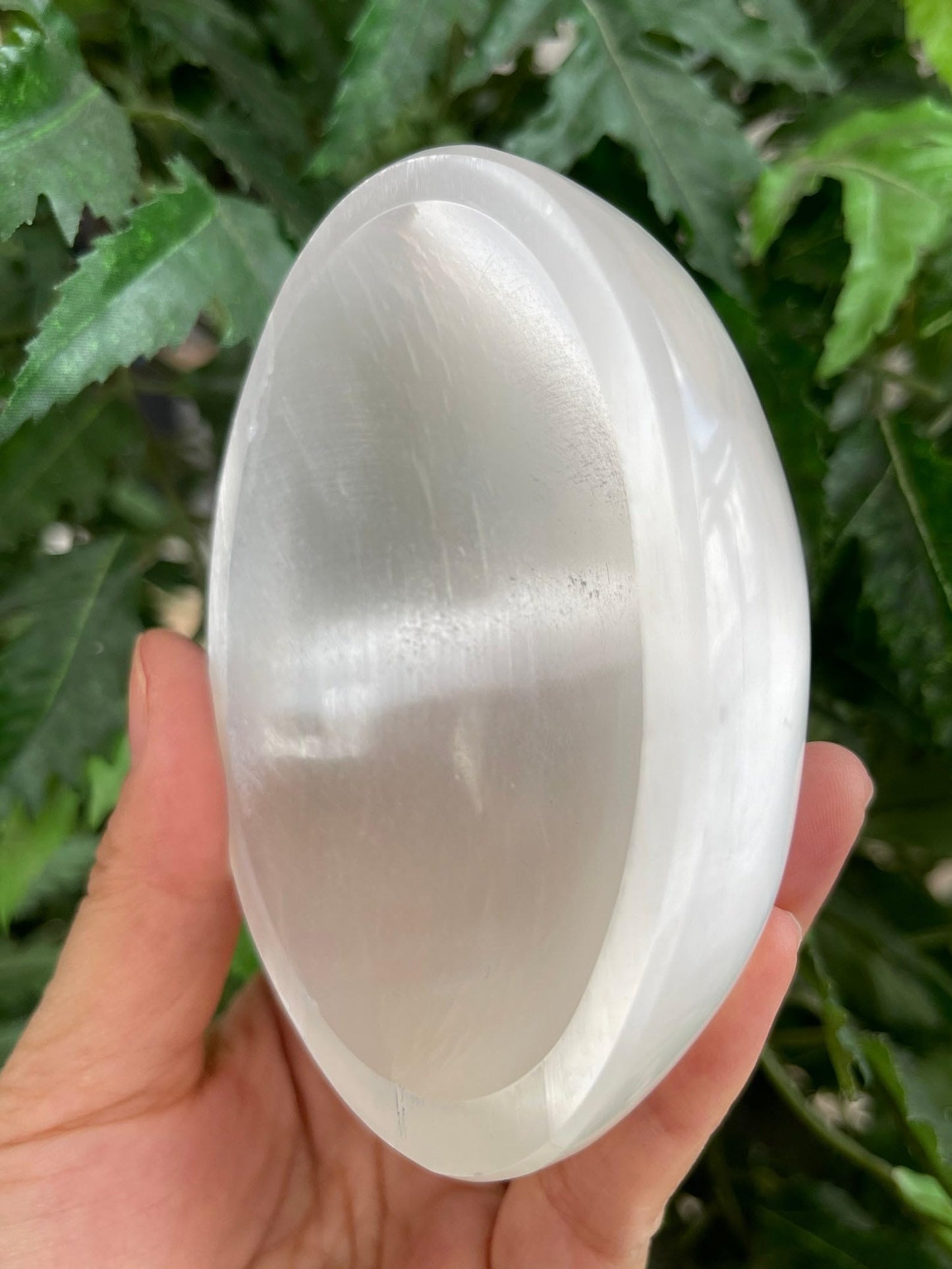 GAF TREASURES Gemstone Carved - 4" Selenite Oval Bowl, Selenite Crystal Polished Charging Bowl