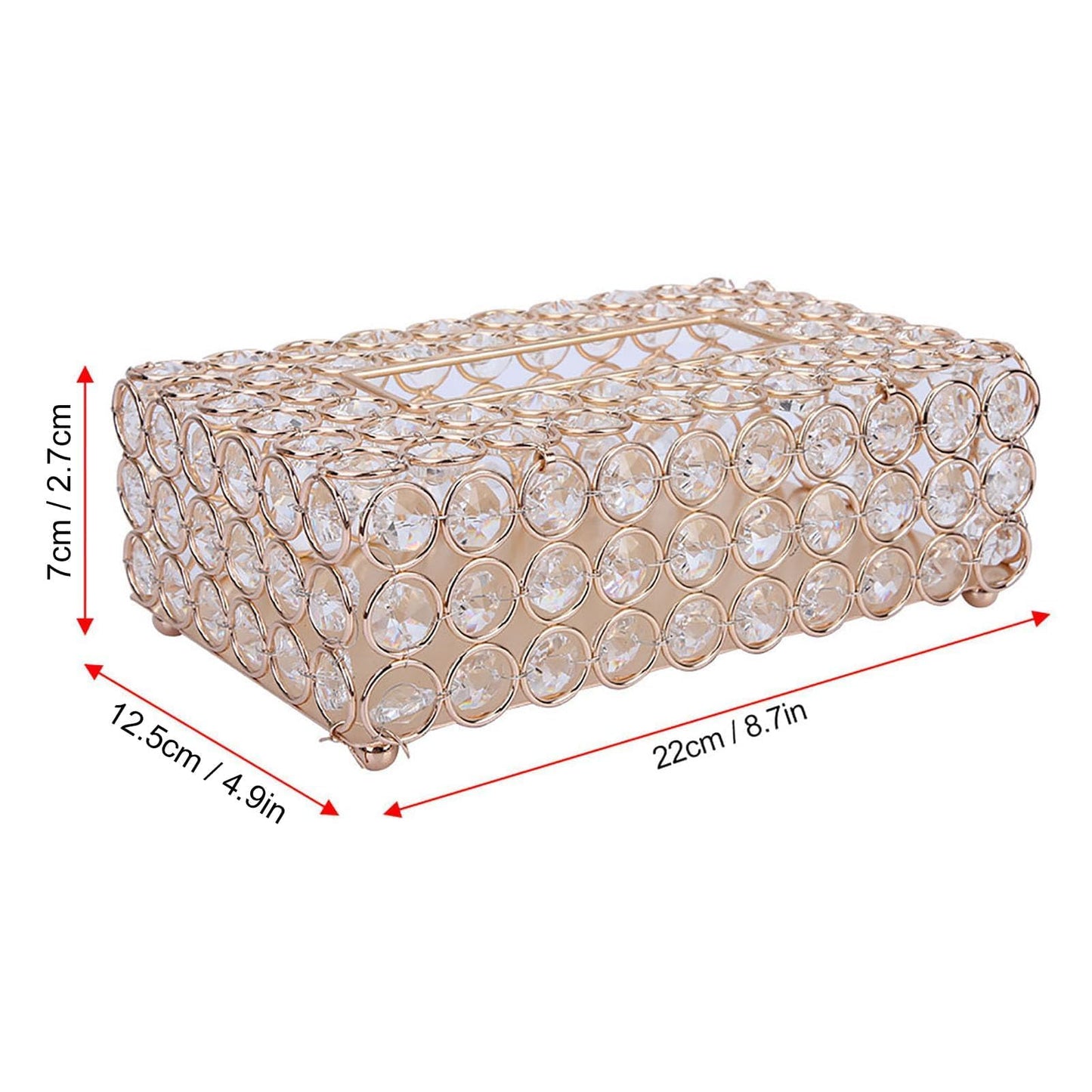 Decorative Rectangular Crystal Tissue Box Cover, Rectangular Napkin Facial Tissues Holder for Bathroom Bedroom Table Office Home Decor 8.7 * 2.9 * 4.7in (Gold)