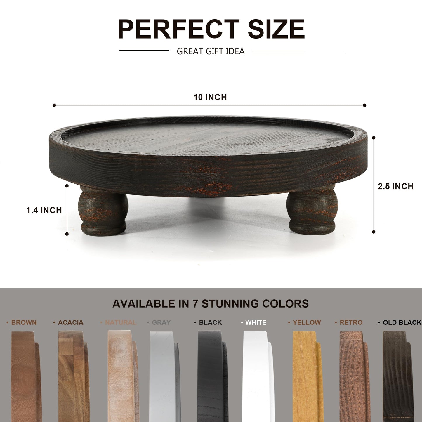 EOSAHR Pine Wood Farmhouse Display Risers for Bathroom Decor - Decorative Tray for Kitchen Counter Decor - Rustic Style Wood Pedestal Stand for Coffee Table (Distressed Black)