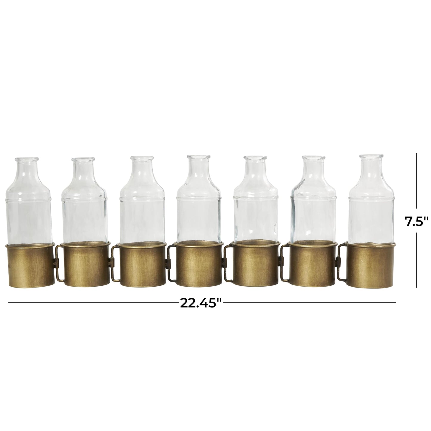 Deco 79 Metal Decorative Vase Adjustable Bottle Centerpiece Vase with Clear Glass Bottles, Flower Vase for Home Decoration 22" x 3" x 8", Gold