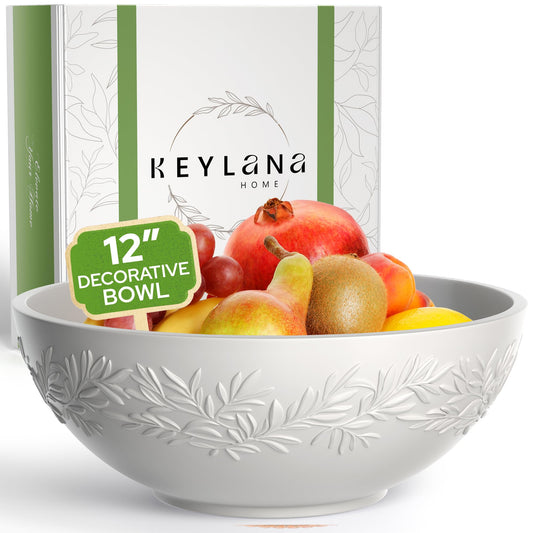 Concrete Fruit Bowl for Kitchen Counter 12in - Large Multipurpose Decorative Bowl for Home Decor, Dining Table Centerpiece, Key Bowl for Entryway Table - Modern Unique Kitchen Island Decor