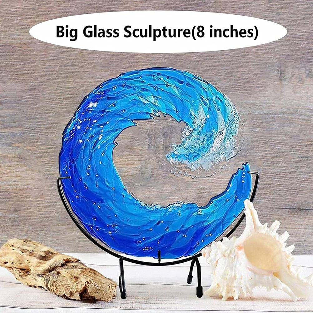 Zerodis Sculpture,Blue Sea Desktop Decoration Ornaments Abstract Art Statue Blown Glass Waves Decor for Office Desk Decor Book Shelf Decor (2)