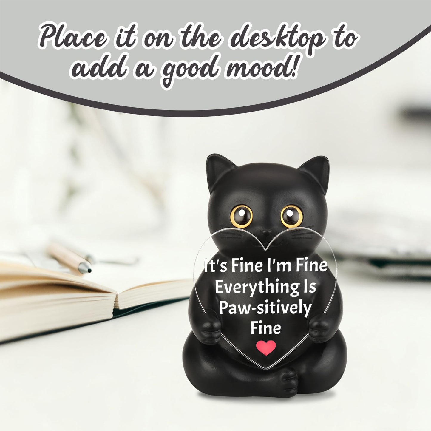 FTONENI Funny Black Cat Encouragement Desk Decor, Positive Office Gift for Coworker Teacher Nurse Friend, Motivation Desk Figurine for Team Appreciation - FDD632