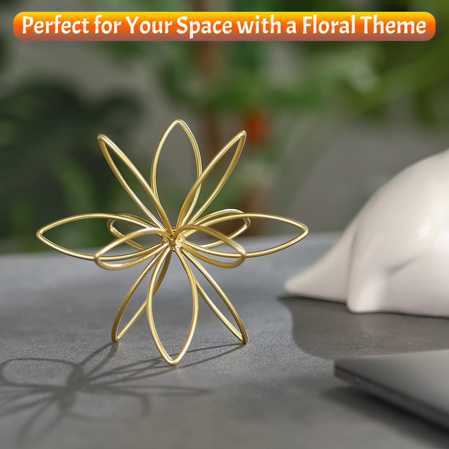 MOCOME 4.25" Gold Sphere Decor, Metal Handmade Floral Decorative Sculpture, Abstract Tabletop Decorative Ball for Home Metal Sphere Decor