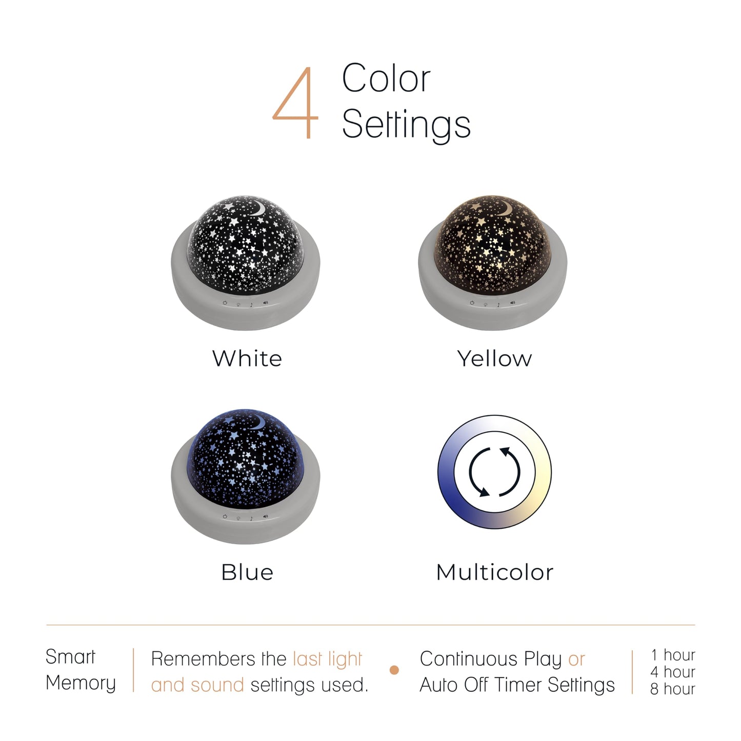 Zadro LED Star Night Light for Kids Room Starlight Projector with Multi Color Starry Nights Globe and Variety of Sounds (8" Dia. by 5.5" Tall, Gray)
