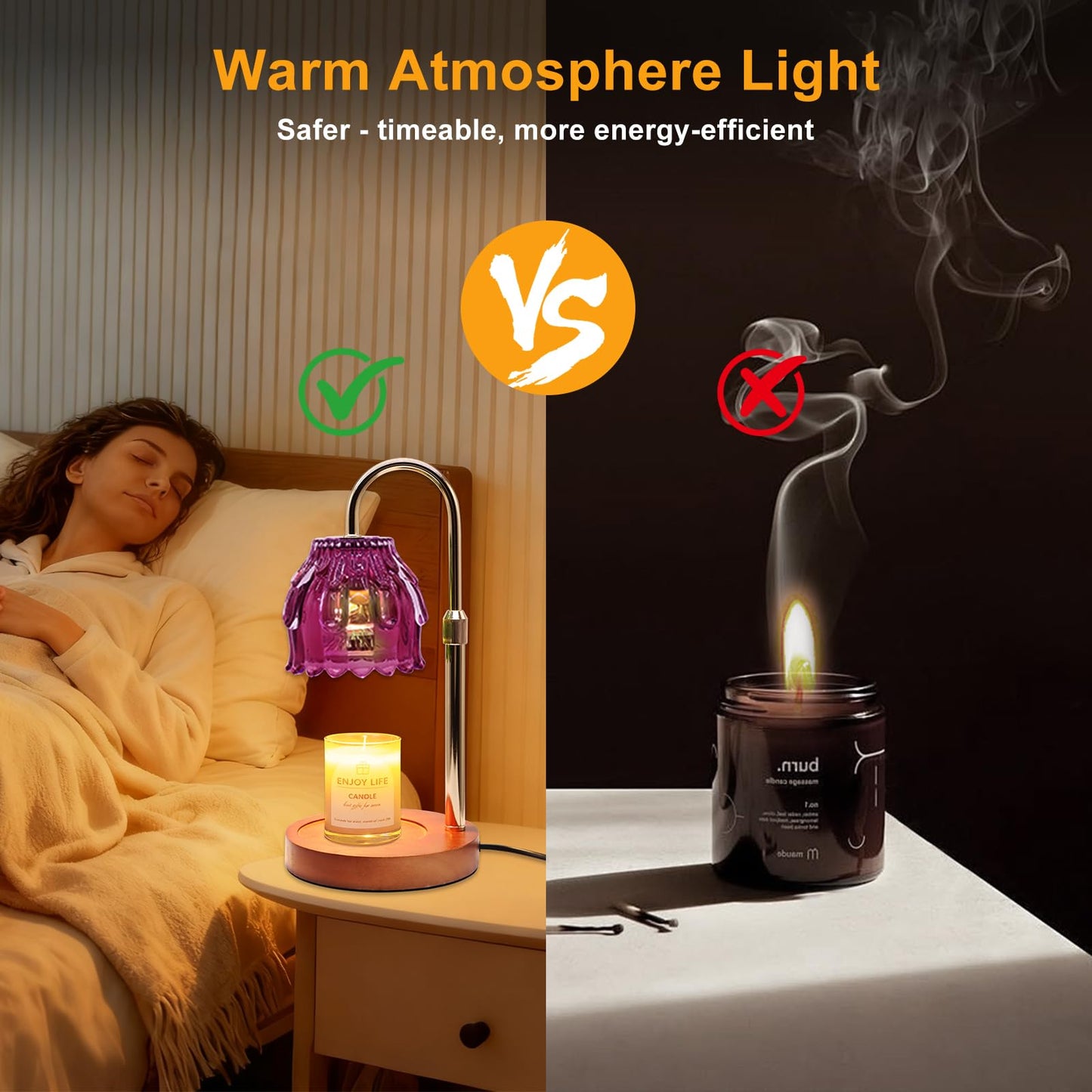 Flyzenvibe Candle Warmer Lamp with Timer & Dimmer, Birthday Gifts for Women Mom, 4-Level Dimmable Flower Heat Lamp for Jar Candles, Adjustable Height, House Warming Gifts, Home Decor (Purple
