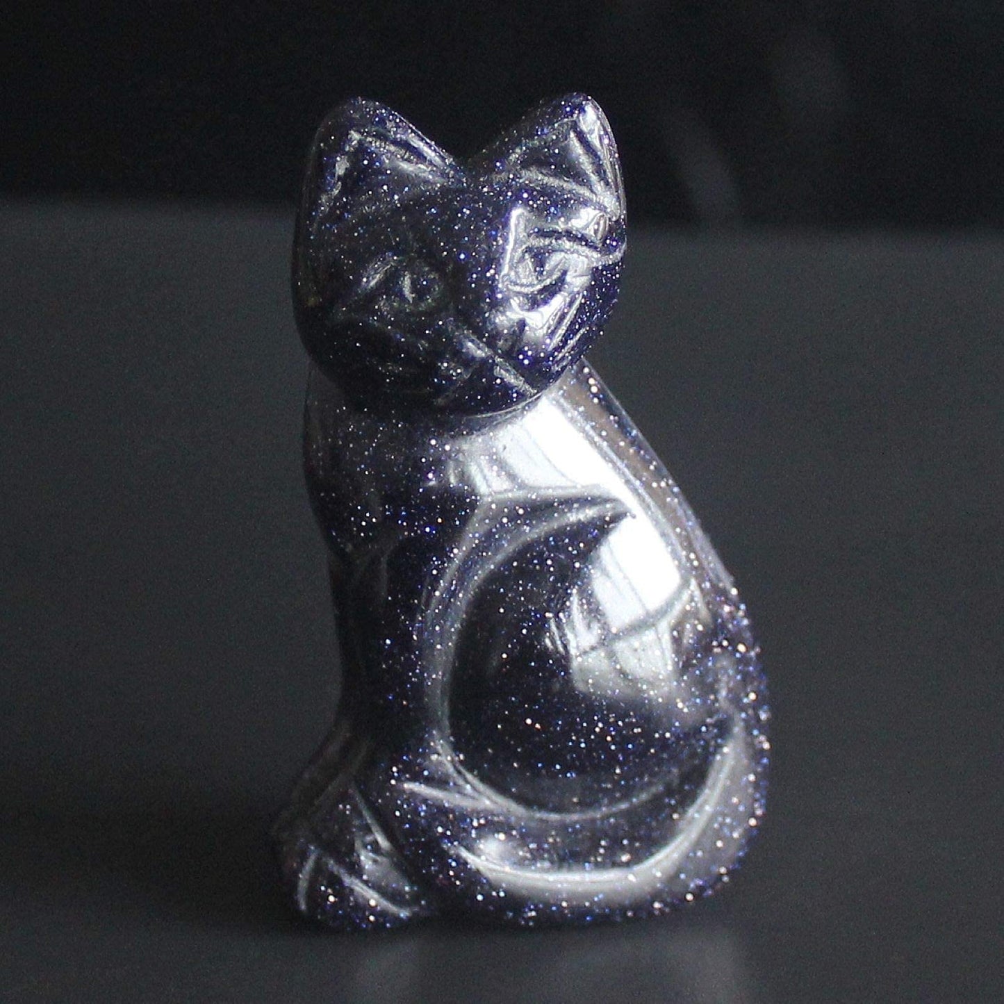2‘’ Hand Carved Mixed Gemstone Crystal cat Figurine Animal Statue Carving Home Decor (Blue Goldstone)