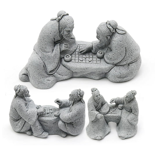 Hoypeyfiy 3Pcs Playing Chess Old Man Statue,Garden Figurines Set,Zen Garden Accessories,Outdoor Decor Sandstone for Bonsai,Micro Landscape Decoration,Garden,Patio,Yard,Lawn,Backyard