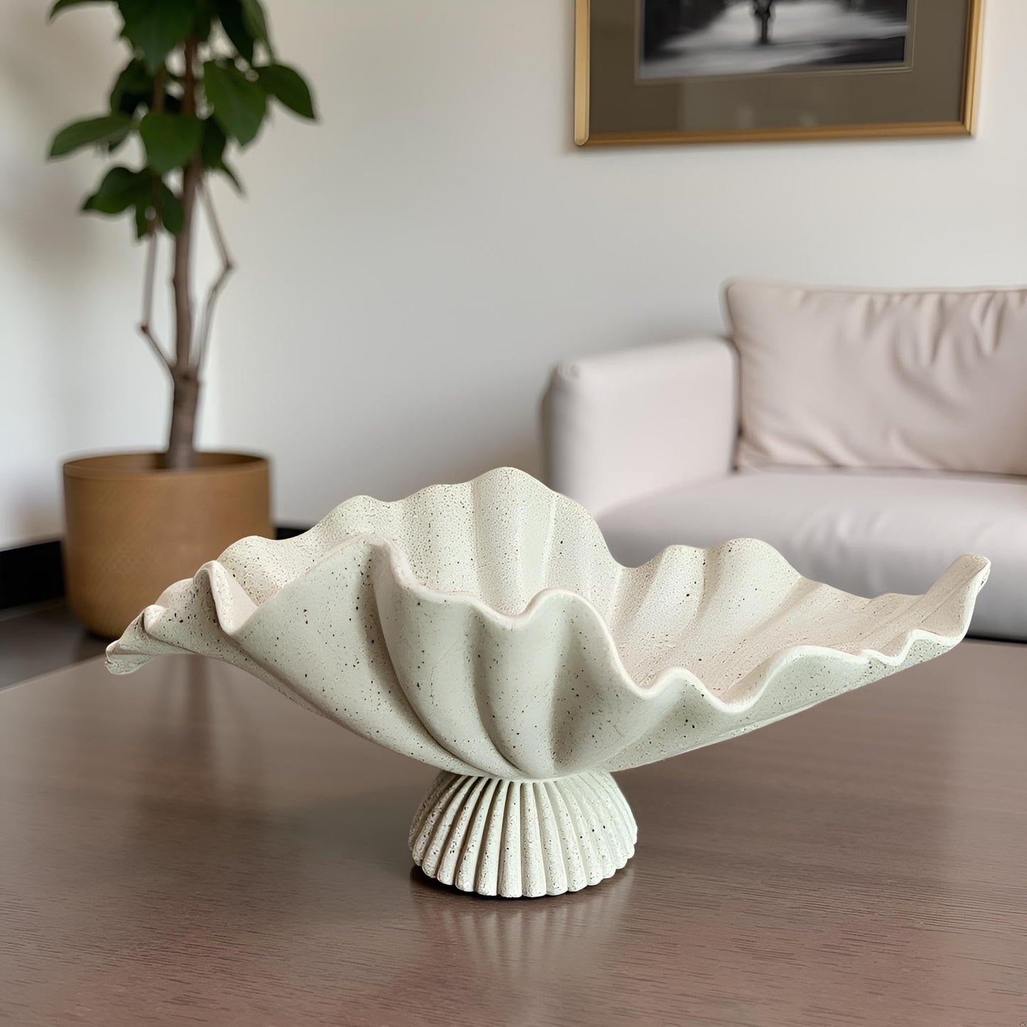 ARTRHYT 16" Large Decorative Bowl decor, Modern Home Decor,Stylish Key Bowl for Entry Table,Scalloped Decorative Bowls (Light Gray-With base, 16.14inch)