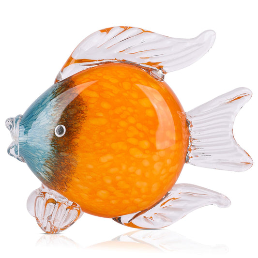 QIANLING Glass Fish Figurines - Coastal Home Decor, Modern Ocean Centerpieces for Living Room, Dining Area, Bathroom, Office, Coffee Table, Beach House, Nautical, Seaside, Entrance, Shelf Display
