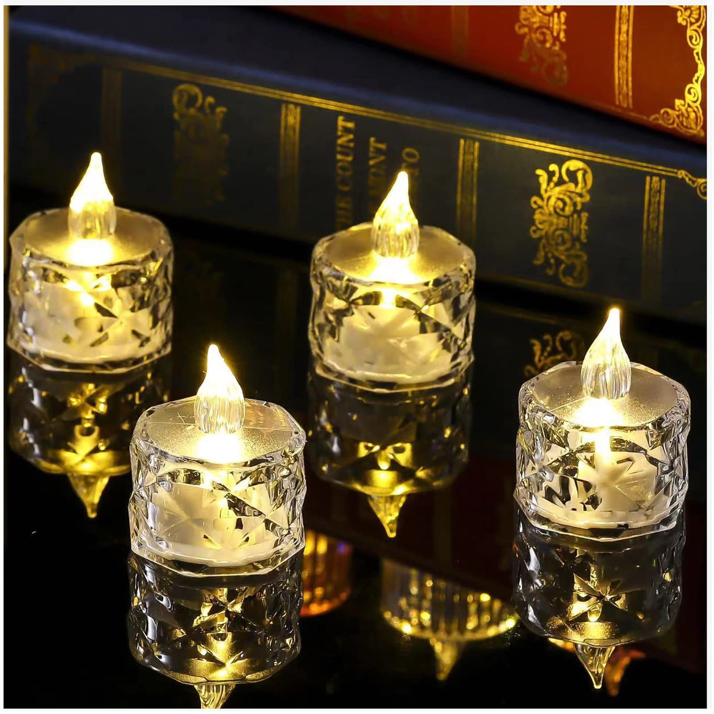 Gouccpu 12pack LED Crystal Candle Light Table Centrepiece Flameless Candles Transparent Small Tea Wax Birthday Proposal INS Desktop Decoration Create Atmosphere Smokeless Candles Tea Lights