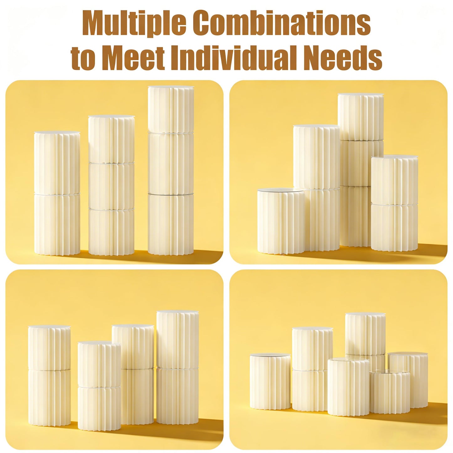 Urban Deco Cylinder Stands for Party, 8PCS Cake Pedestal Stands for Parties, Foldable Cardboard Pillars with Acrylic Disc, Cilindros para Fiestas Redondos Blancos for Birthday Wedding Decor, White