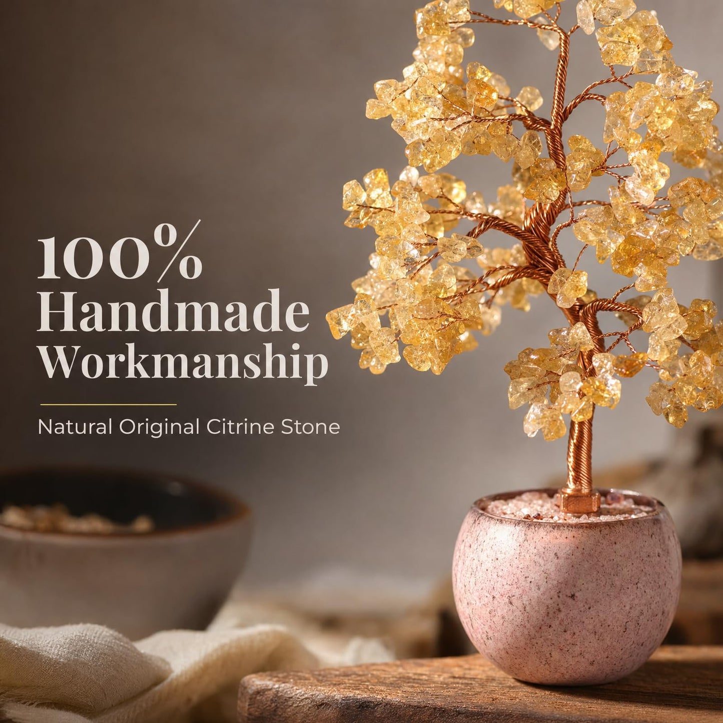 Fatonio Handmade Citrine Crystal Tree, 22CM Natural Feng Shui Tree with Oval Ceramic Base, Wealth Attracting Lucky for Home Office Store Decor Unique Gifts for Women Mom Grandma Birthday Christmas