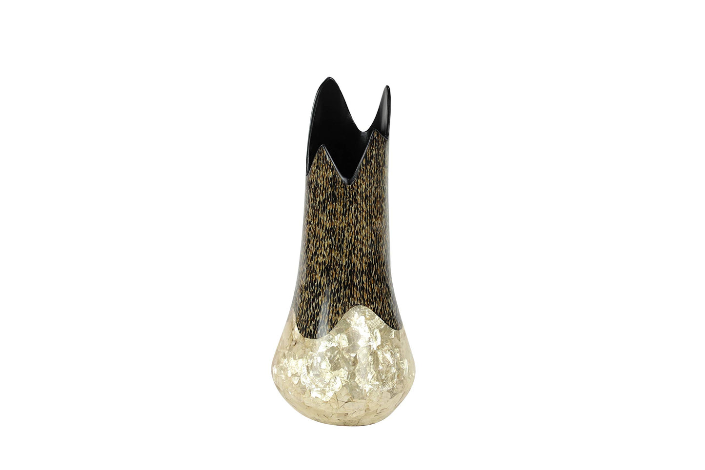 Deco 79 45180 Large Resin Vase w/Gold Capiz Shell & Vervain Inlay, 7” x 19”, Medium