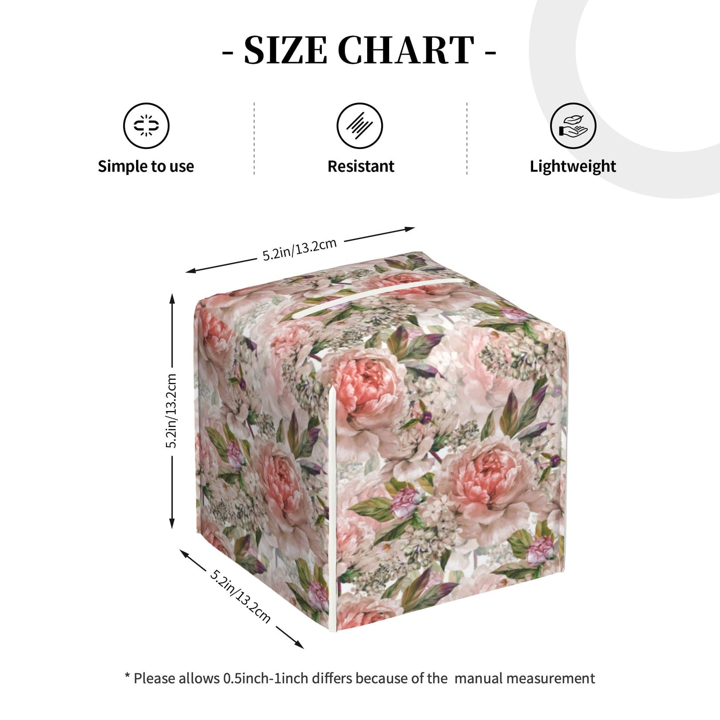 POIUBLE Leather Tissue Box Holder Watercolor Peony Flowers Tissue Box Cover Square Waterproof Tissue Holder Organizer Modern Napkin Holder for Bedroom Dresser Night Stand Office Desk
