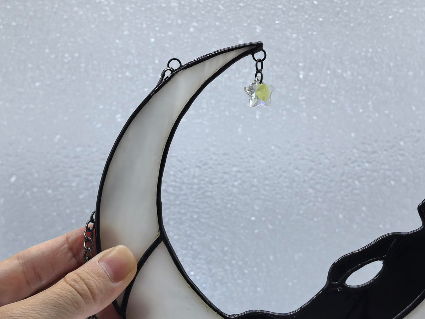 GONGWANTON Handmade Cat Stained Glass Window Suncatcher, Moon Design, Home Decor Hanging Ornament (Gift 2)
