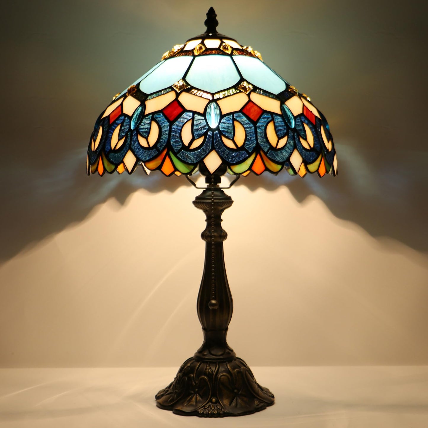LXHCYOU Tiffany Lamp Stained Glass Table Lamp Bedside Reading Light W12H19 Inches (Sapphire Style)