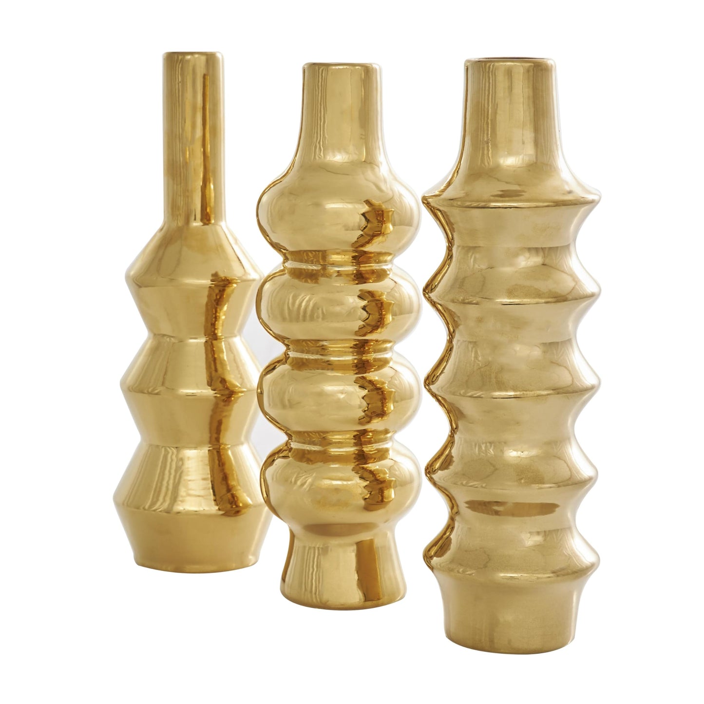 Deco 79 Ceramic Abstract Decorative Vase Bubble Inspired Centerpiece Vases with Varying Shapes, Set of 3 Flower Vases for Home Decoration 4" W, 12" H, Gold