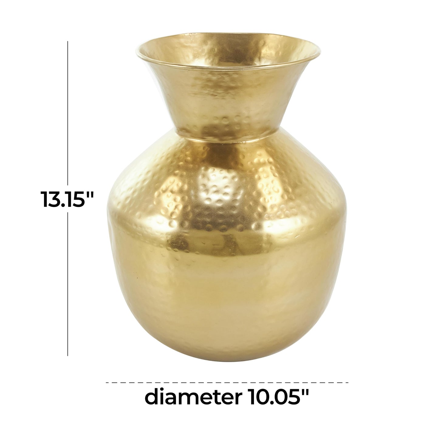 Deco 79 Metal Decorative Vase Hammered Spotted Centerpiece Vase with Fluted Top, Flower Vase for Home Decoration 10" x 10" x 13", Gold