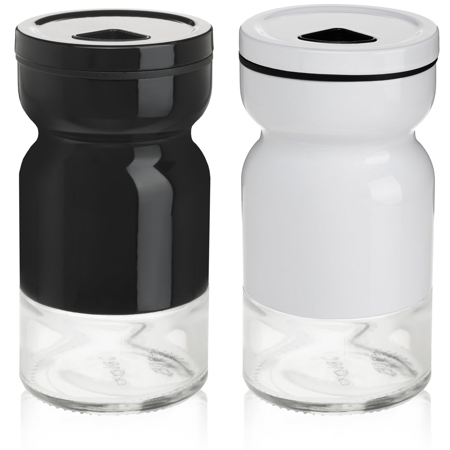 Salt and Pepper Shakers Set with Adjustable Pour Holes by CHEFVANTAGE - Black and White