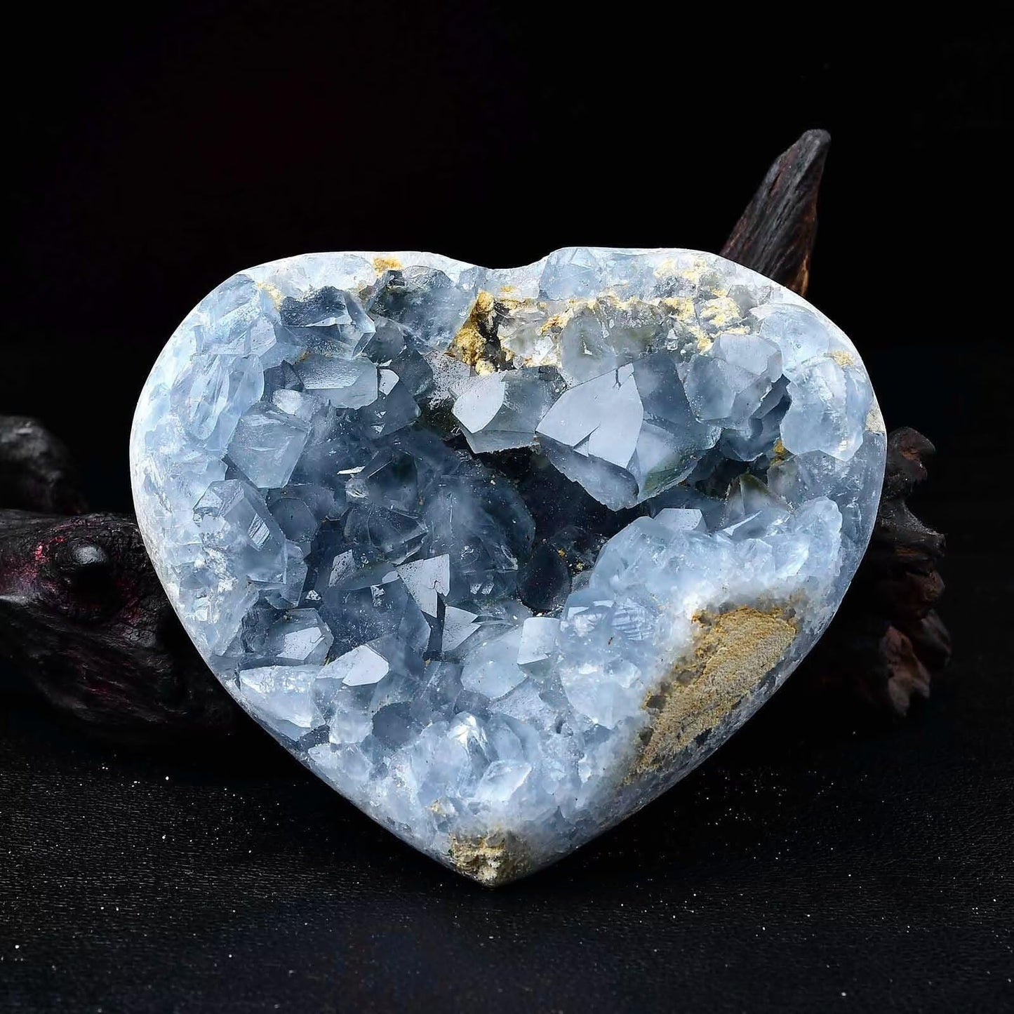 FZBHRO Extra Large Blue Celestite Geode Heart Healing Crystal Stone Collection Mineral Specimen with Stand Home Office Decor 0.4-0.6 Pound