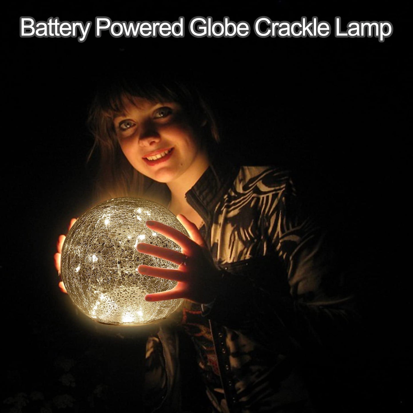 Mercury Crackle LED Glass Globe Ball Lamp, Battery Operated Night Light for Girls, Birthday, Halloween,Christmas - Decorative Gift for Home Warm White (No Timer)