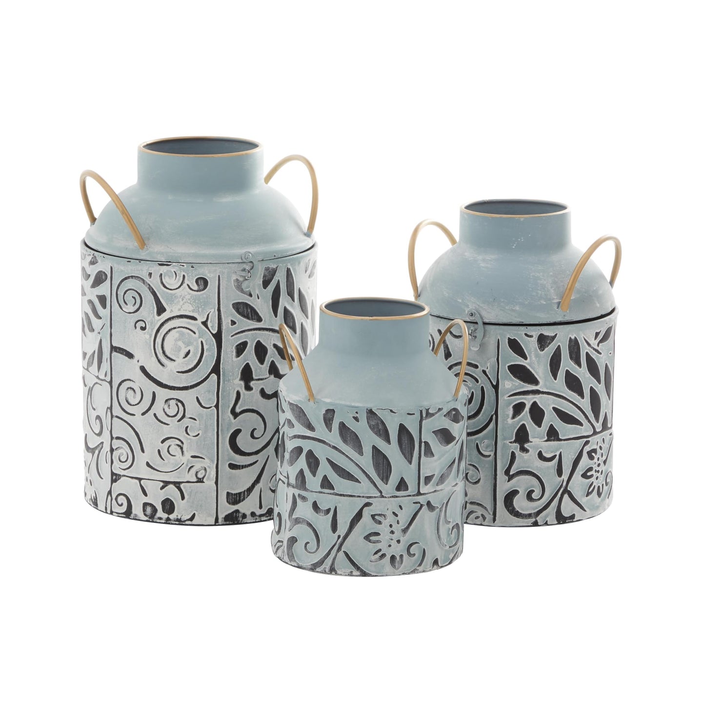 Deco 79 Metal Floral Vase, Set of 3 Vase 8", 12", 10"H, Blue