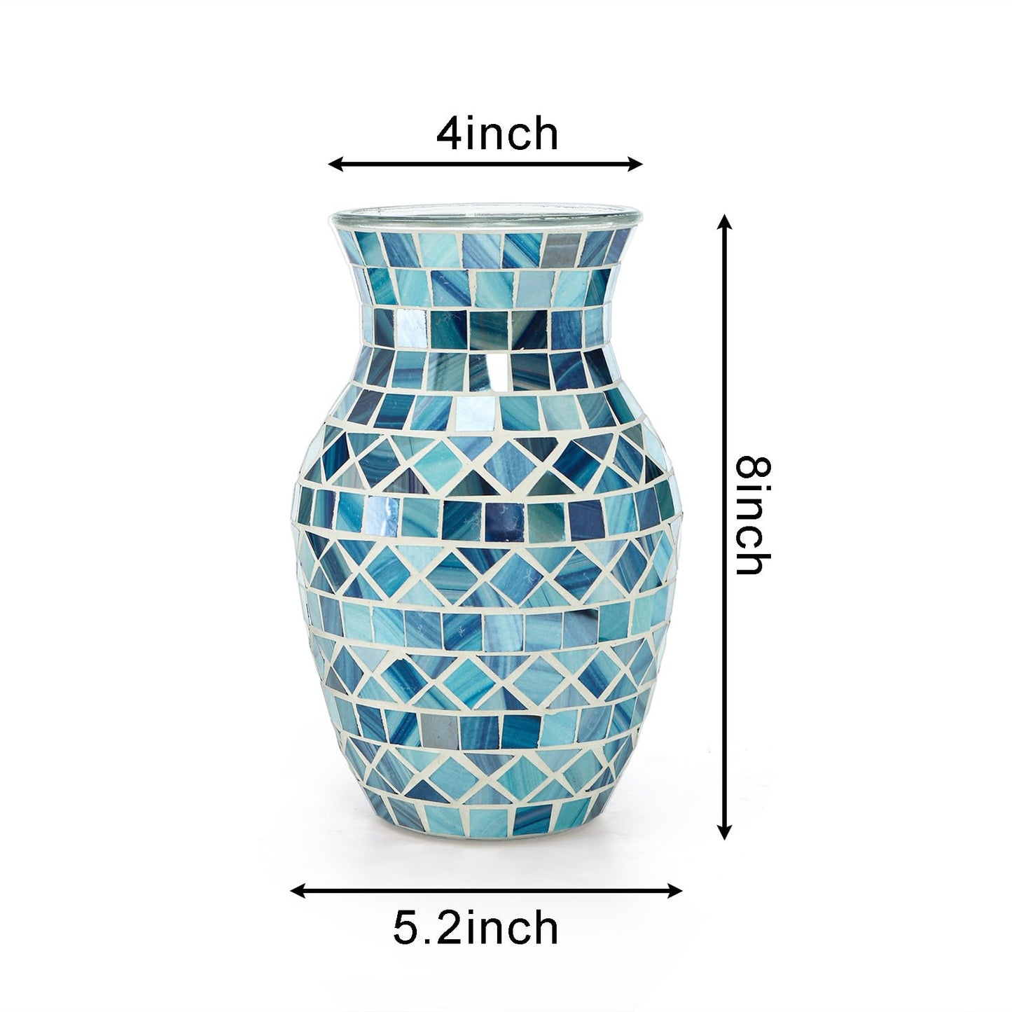 SOUJOY Mosaic Vase, Glass Blue Flower Vases for Centerpieces, Handmade Bud Vase for Wedding Flower Arrangeme, Living Room, Kitchen, Home Decor