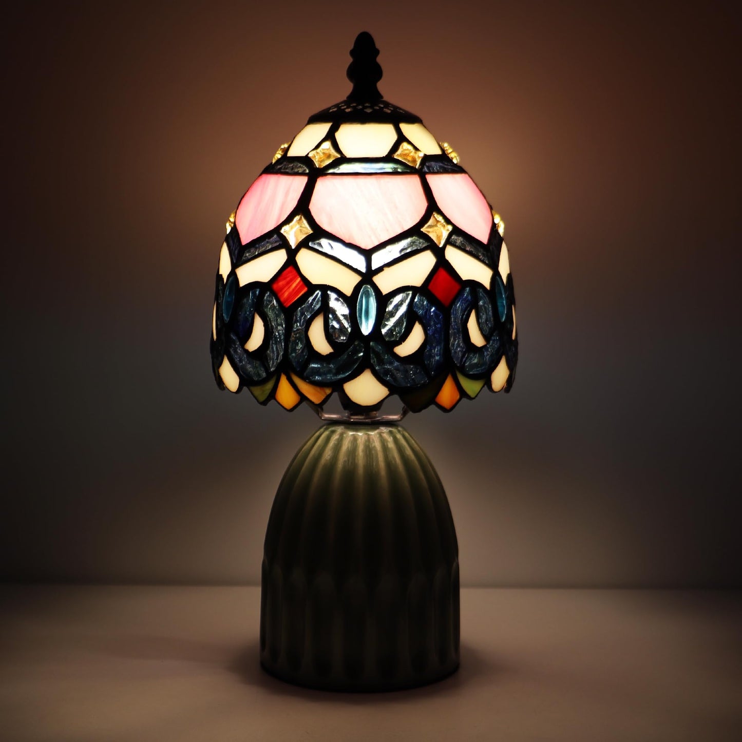 MQYXH Tiffany Stained Glass Mushroom Table Lamp 12.5 Inch -Pink Jewelry