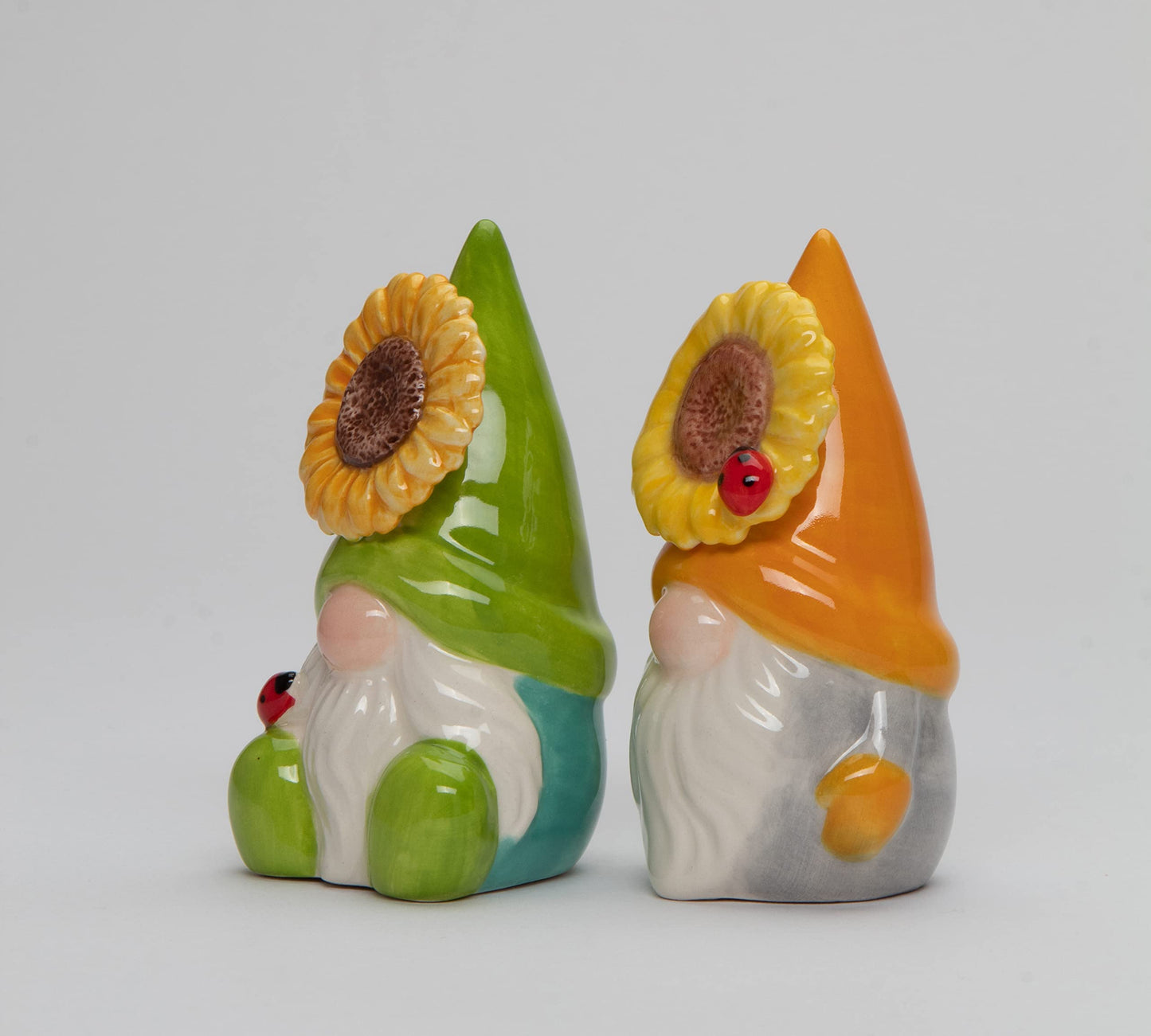 Fine Ceramic Sunflower Lady Bug Gnome Salt & Pepper Shakers Set, 3-3/4" H