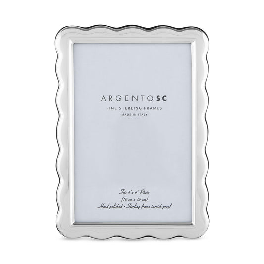 Argento SC Scalloped Sterling Silver Picture Frames - Handmade in Italy, Tarnish-free, Silver Picture Frame with Dual Easel for Portrait & Landscape Display, Exceptional Gift for Any Occasion (4 X 6)