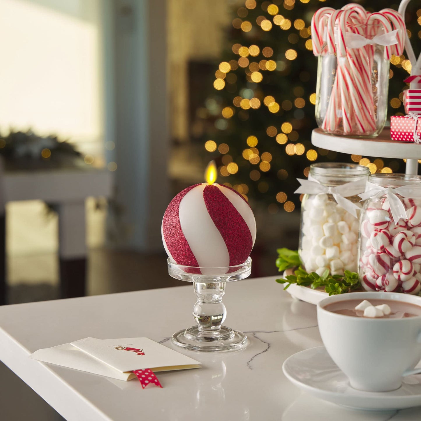Luminara Classic Candy Cane Holiday Collection Flameless Candles, Real Wax LED Pillar, Taper and Sphere, Timer, Remote Ready
