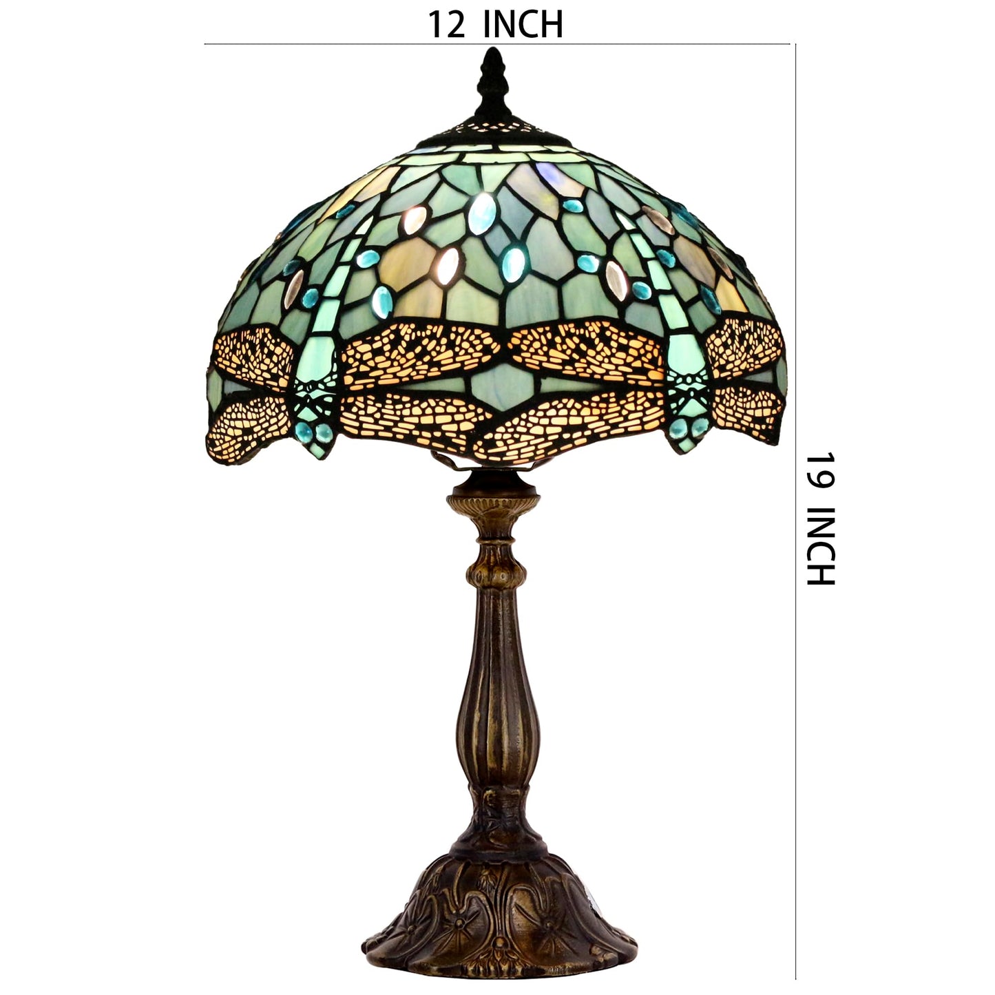 L-Juicwe Tiffany Lamp Touch Control Table Lamp Sea Blue Stained Glass Desk Lamp 12X12X19 Inches Dragonfly Style Reading Light