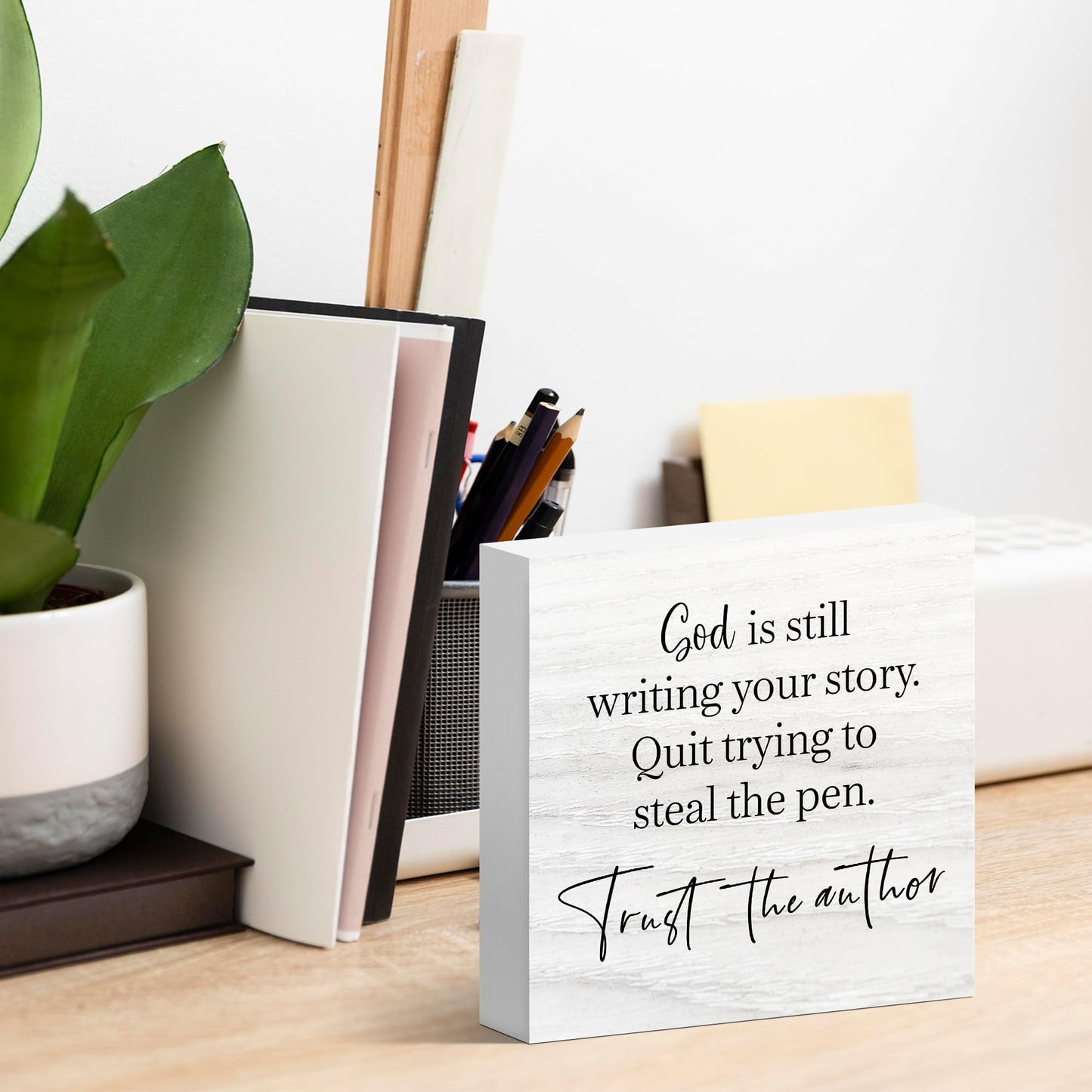 Zyzmasm Bible Verse Decor Box Sign for Home Church, God Is Still Writing Your Story Trust the Author, Christian Wooden Sign 5x5 Inches