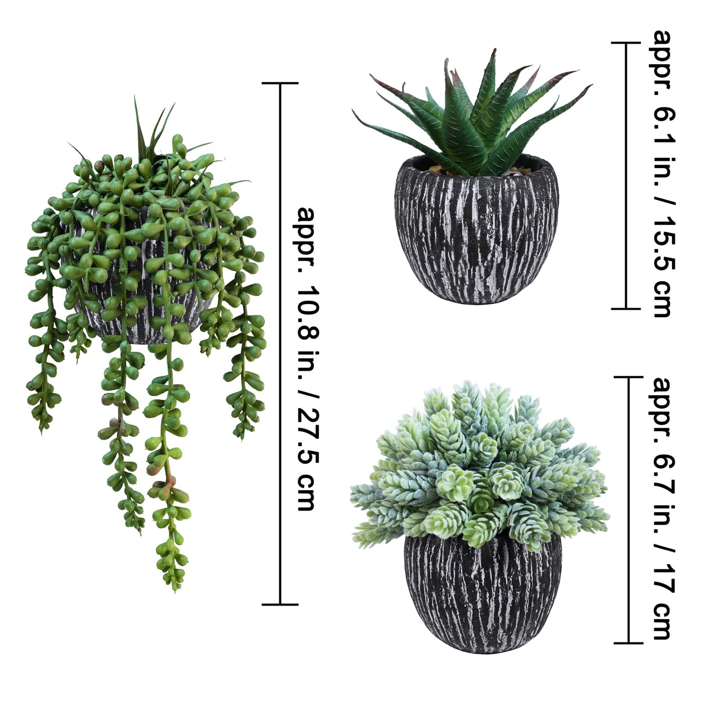 Winlyn Set of 3 Artificial Succulent Plants in Black Pots Fake Hops Aloe String of Pearls Potted Plants Small Faux Plants Desk Plants for Home Office Desk Kitchen Bathroom Shelf Windowsill Decor