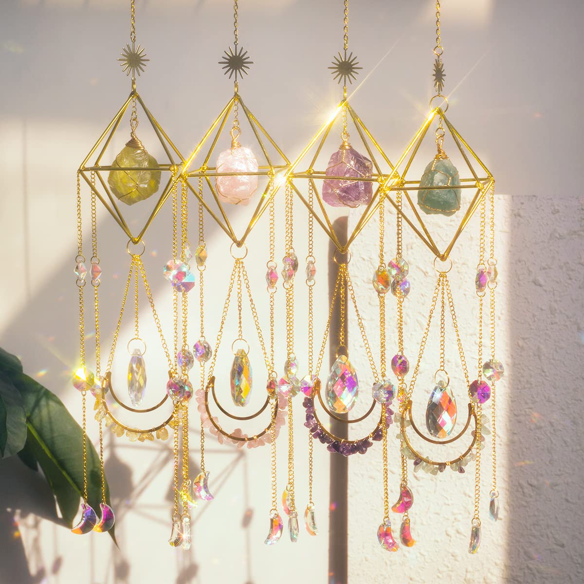 Amethyst Suncatcher Crystal Boho Decor, St Valentine's Day Gift Spiritual, Purple Gemstone Sun Catcher Hanging for Windows, Birthstone Hanging, Raw Stone (Amethsyt)