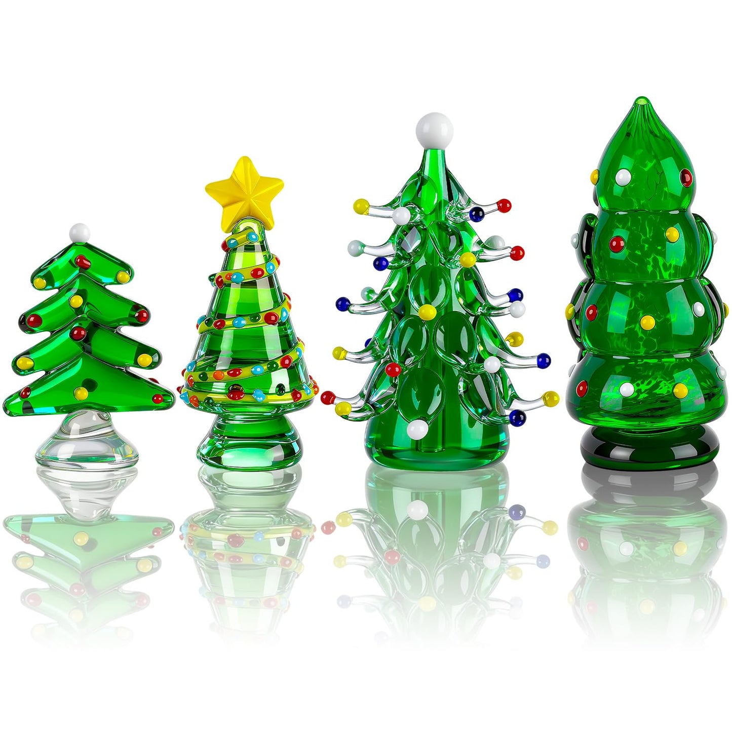 ALDMIO 4Pcs Blown Glass Christmas Tree Decor, Mini Christmas Tree Figurines Art Decorations for Home Festival Xmas Decoration